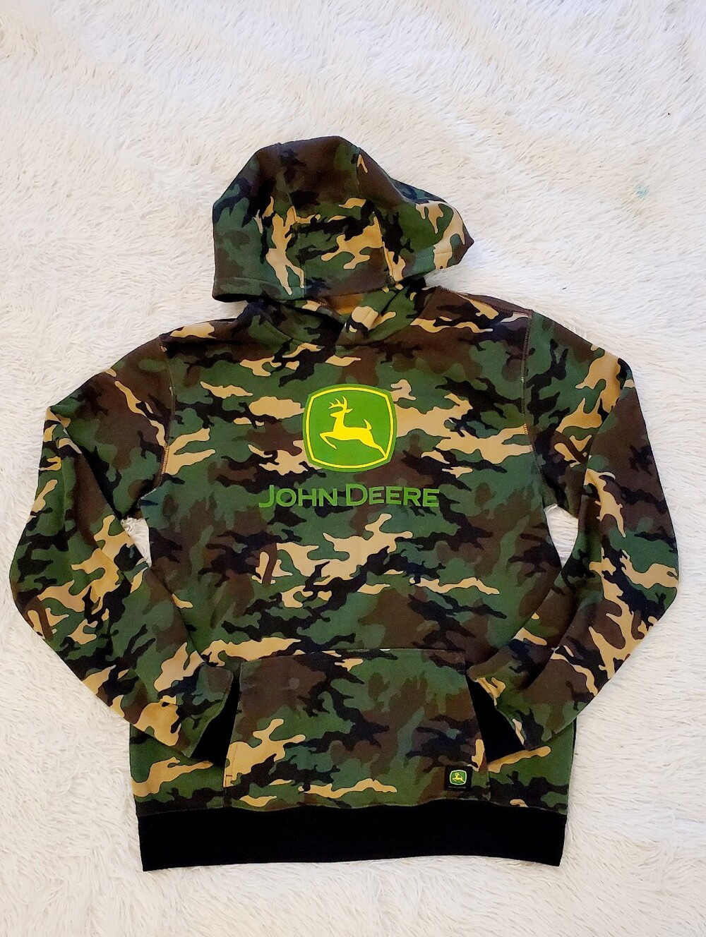 John Deere Boys’s Camouflage Pullover Hoodie - Green Camo Size 14-16